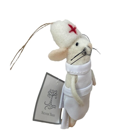 Silver Tree Surgical Nurse Felted Dressed Mouse Ornament NWT - Picture 2 of 6